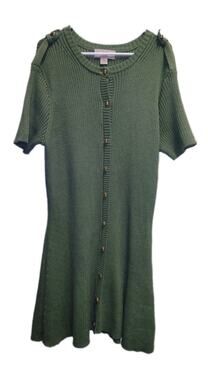 NEW French Connection Short Sleeve Olive Green Military Button Sweater Dress XL